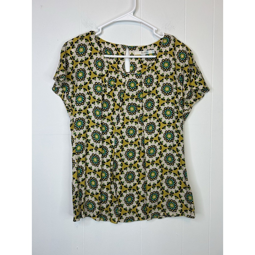 Boden Women's Size 8 Short Sleeve Pullover Blouse Pleated Floral Silk Blend 295